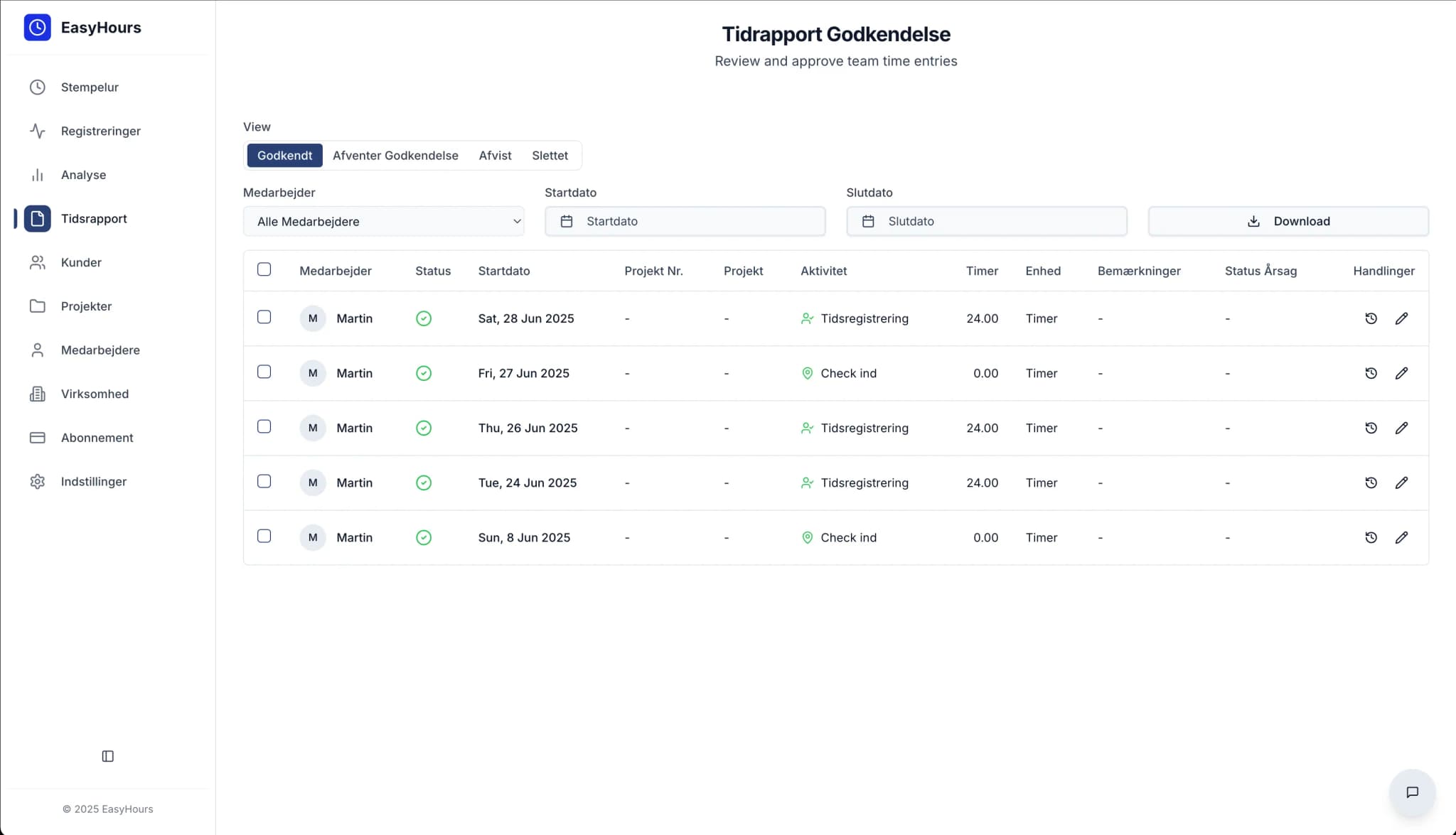 EasyHours Desktop-Dashboard
