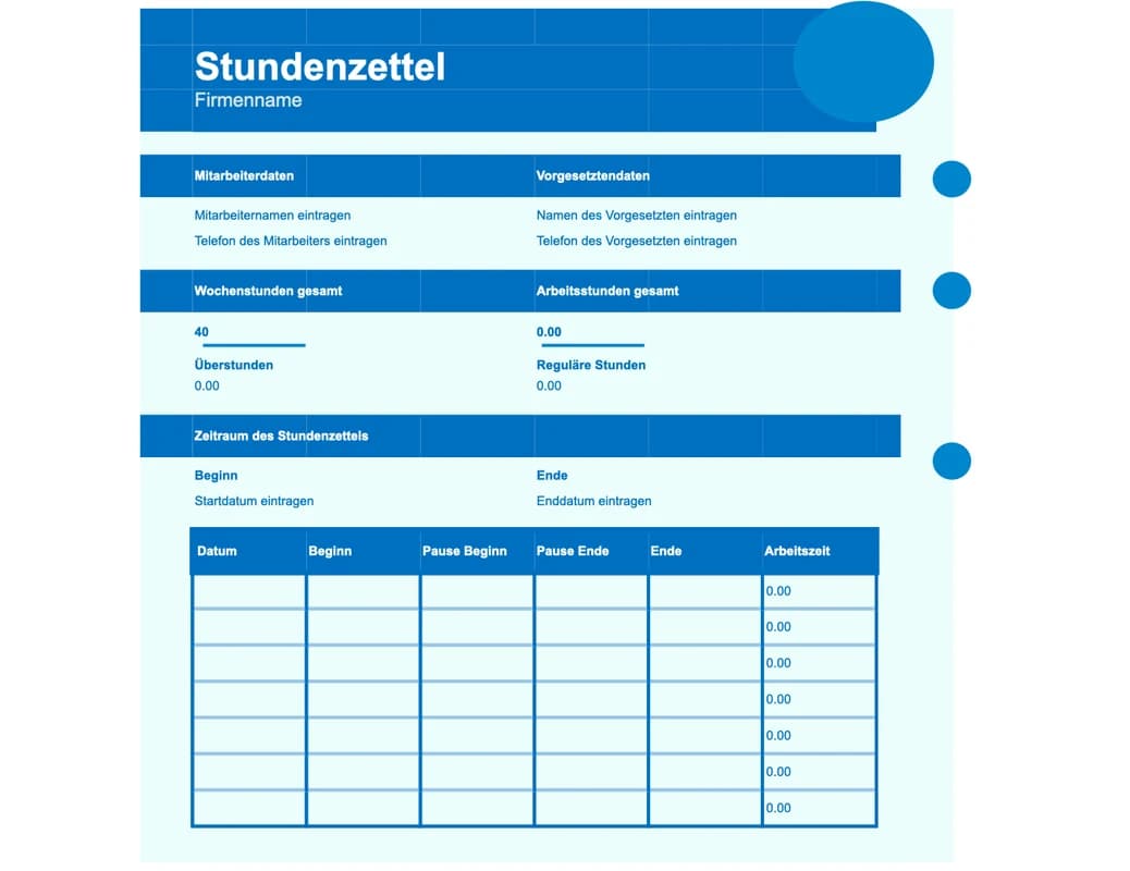 Vorschau der einfachen Excel-Stundenzettel-Vorlage
